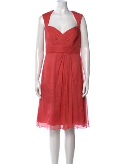 Pre-owned Amsale Silk Knee-length Dress In Orange