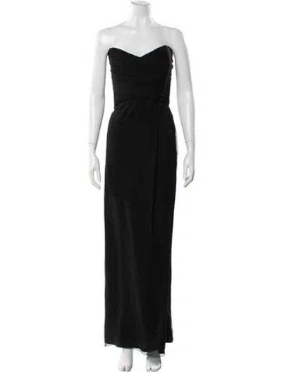 Pre-owned Amsale Silk Long Dress In Black