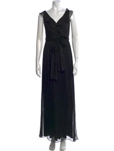 Pre-owned Amsale Silk Long Dress In Black