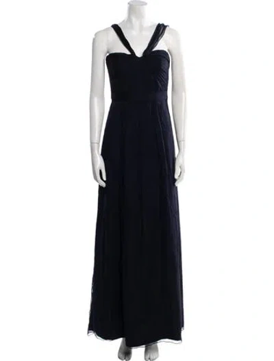Pre-owned Amsale Silk Long Dress In Blue