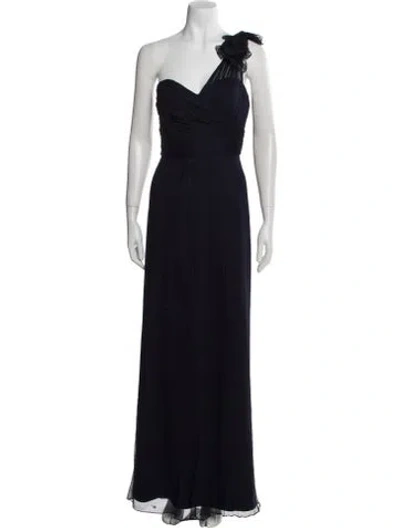 Pre-owned Amsale Silk Long Dress In Blue