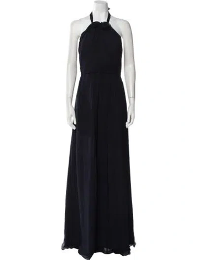 Pre-owned Amsale Silk Long Dress In Blue