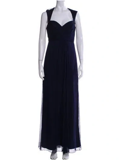 Pre-owned Amsale Silk Long Dress In Blue