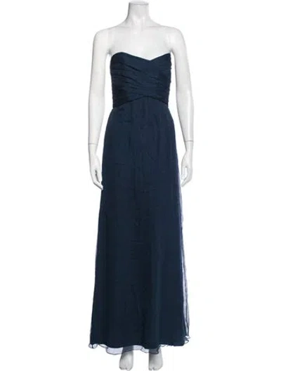 Pre-owned Amsale Silk Long Dress In Blue