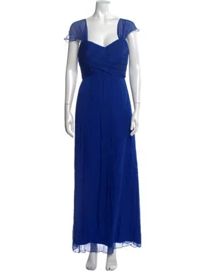 Pre-owned Amsale Silk Long Dress In Blue