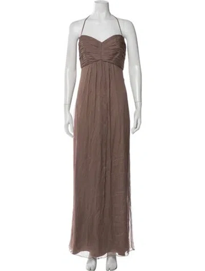 Pre-owned Amsale Silk Long Dress In Brown