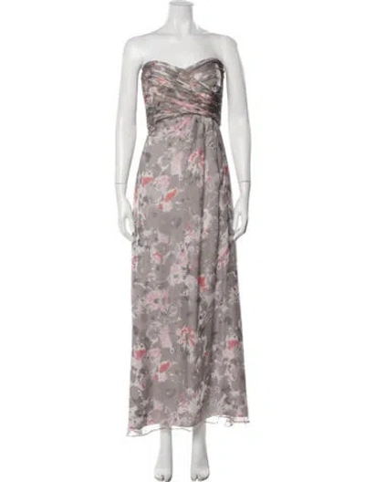 Pre-owned Amsale Silk Long Dress In Grey