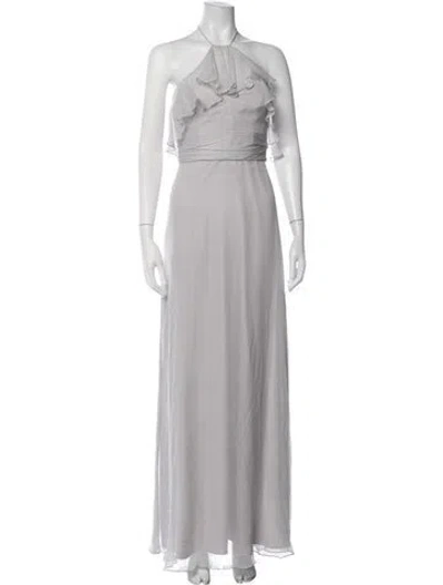 Pre-owned Amsale Silk Long Dress In Grey