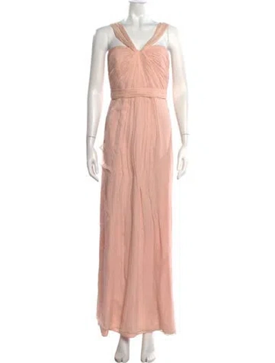Pre-owned Amsale Silk Long Dress In Pink