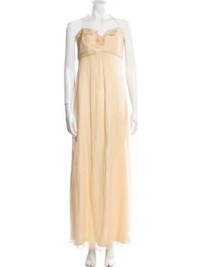 Pre-owned Amsale Silk Long Dress In Yellow