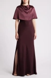 Amsale Cape Gown In Ruby