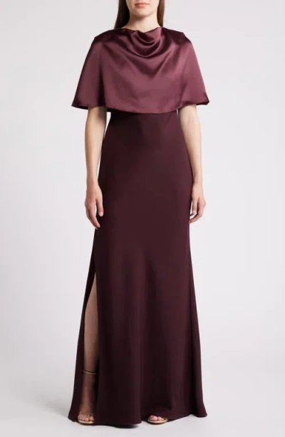 Amsale Cape Gown In Ruby
