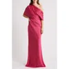 Amsale Slouch One-shoulder Hammered Satin Gown In Magenta