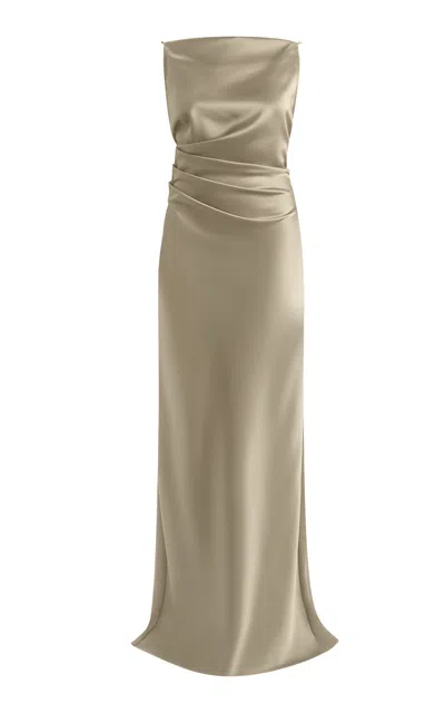 Amsale Spaghetti Strap Low Back Dress In Gray