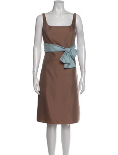 Pre-owned Amsale Square Neckline Knee-length Dress In Brown