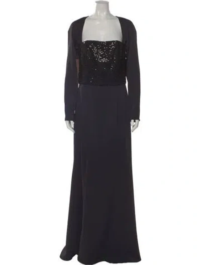 Pre-owned Amsale Square Neckline Long Dress In Black