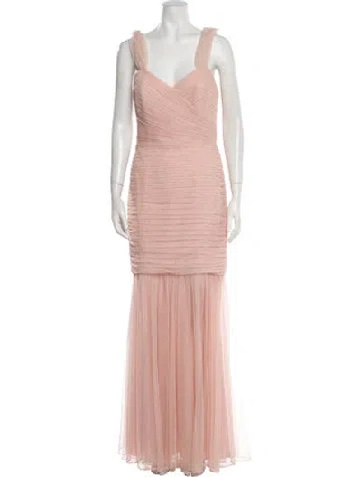 Pre-owned Amsale Square Neckline Long Dress In Pink