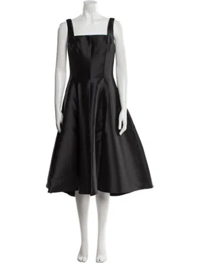 Pre-owned Amsale Square Neckline Midi Length Dress In Black