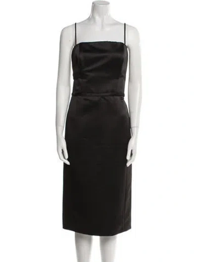 Pre-owned Amsale Square Neckline Midi Length Dress In Black