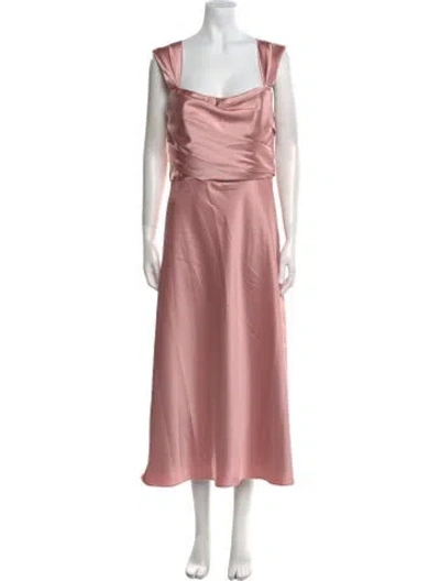 Pre-owned Amsale Square Neckline Midi Length Dress In Pink