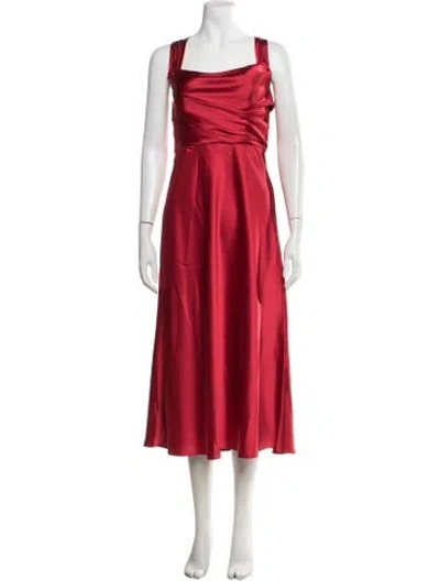 Pre-owned Amsale Square Neckline Midi Length Dress In Red