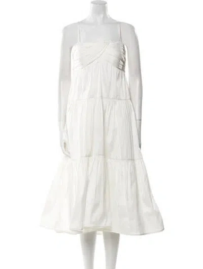 Pre-owned Amsale Square Neckline Midi Length Dress In White