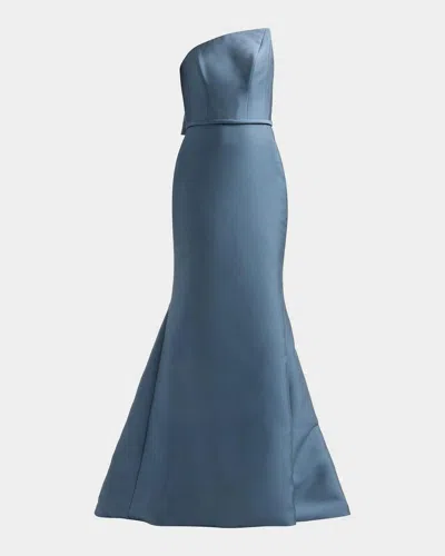 Amsale Strapless Column Gown In Blue