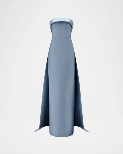 Amsale Strapless Column Gown With Detachable Cape In Blue