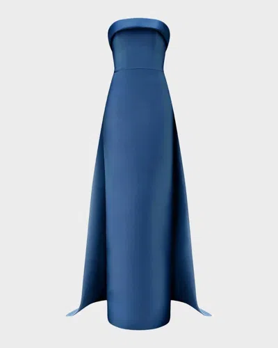 Amsale Strapless Column Gown With Detachable Cape In Blue