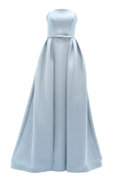 Amsale Strapless Column Gown With Overskirt In Blue