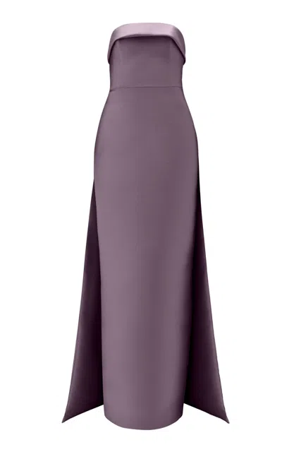 Amsale Strapless Column Gown With Overskirt In Purple