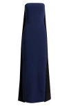 Amsale Strapless Crepe Gown In Blue