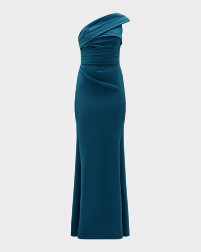 Amsale Strapless Floral Ankle-length Dress In Blue