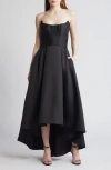 Amsale Strapless High-low Mikado Gown In Black