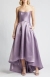 AMSALE STRAPLESS HIGH-LOW MIKADO GOWN