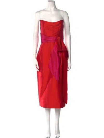 Pre-owned Amsale Strapless Knee-length Dress In Red