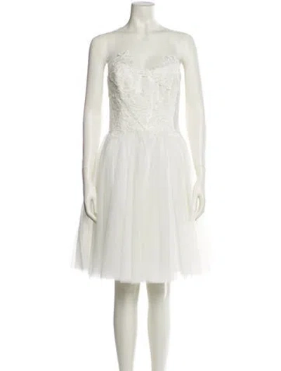 Pre-owned Amsale Strapless Knee-length Dress W/ Tags In Neutral