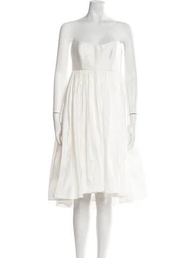 Pre-owned Amsale Strapless Knee-length Dress In White