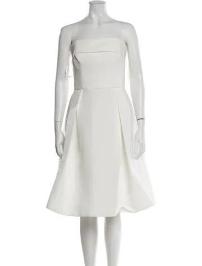 Pre-owned Amsale Strapless Knee-length Dress In White
