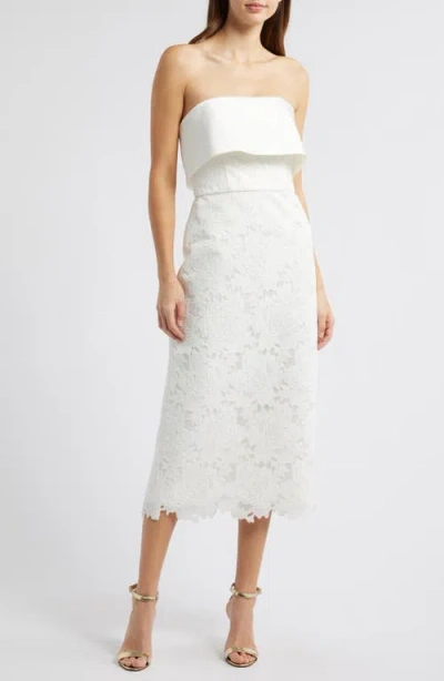 Amsale Strapless Lace Midi A-line Dress In Ivory