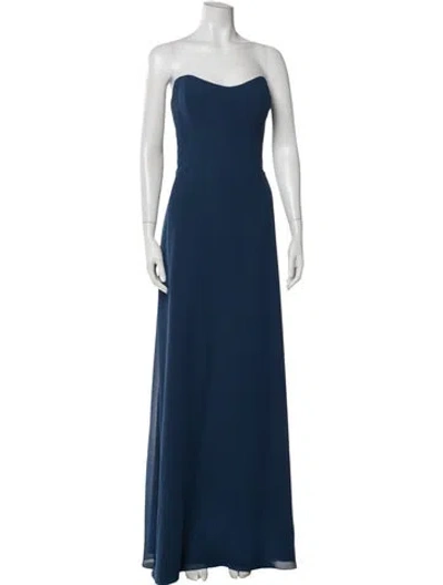 Pre-owned Amsale Strapless Long Dress In Blue