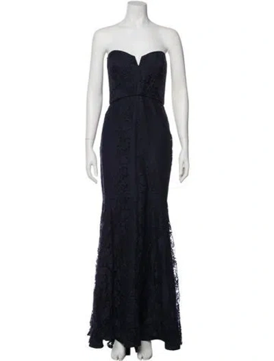 Pre-owned Amsale Strapless Long Dress In Blue