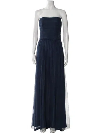 Pre-owned Amsale Strapless Long Dress In Blue