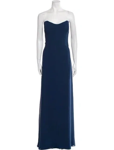 Pre-owned Amsale Strapless Long Dress In Blue