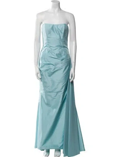 Pre-owned Amsale Strapless Long Dress In Blue