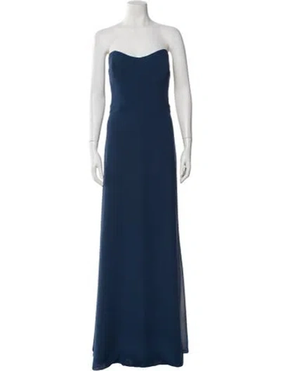 Pre-owned Amsale Strapless Long Dress In Blue