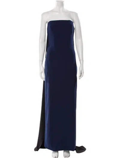 Pre-owned Amsale Strapless Long Dress In Blue