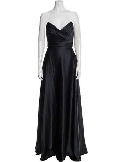 Pre-owned Amsale Strapless Long Dress In Blue