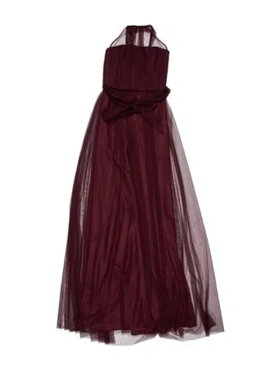 Pre-owned Amsale Strapless Long Dress In Burgundy