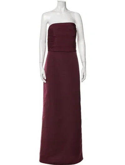 Pre-owned Amsale Strapless Long Dress In Burgundy